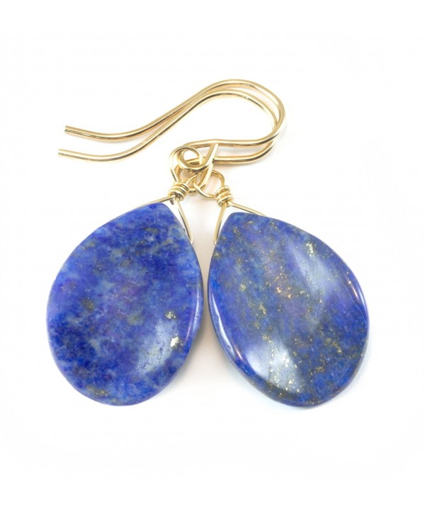 14k Gold Filled Lapis Lazuli Earrings Blue Smooth Curved Teardrop Shaped Denim - C412CPCG7FT