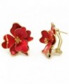 Flower Stud Earrings Enamel Wild Rose Gold Plated Women Fashion Omega Back - Red - CH17YQONNU9