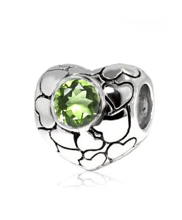 Jovana Sterling Silver Love Hearts Bead Charm with Peridot Gemstone (August Birthstone)-Fits Pandora Bracelet - C0116DSTM2H