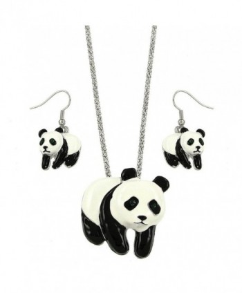 DianaL Boutique Panda Bear Charm Pendant Necklace and Earrings Set Gift Boxed Fashion Jewelry - C41258QIJ0F