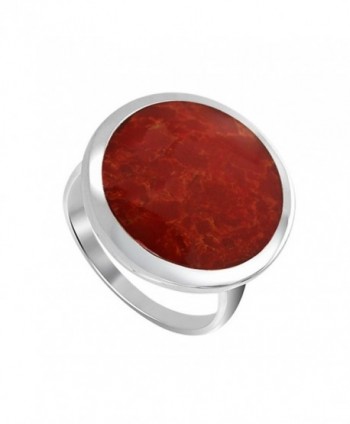 Gem Avenue 925 Sterling Silver 17mm Round Red Coral Gemstone Ring - C712E4G3KV3