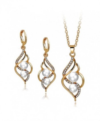 Choker Gold/silver Plated Crystal Necklace Drop Earrings Set Pearl Jewelry Set Wedding Jewelry for Women - Orange - CE1202IW5C7