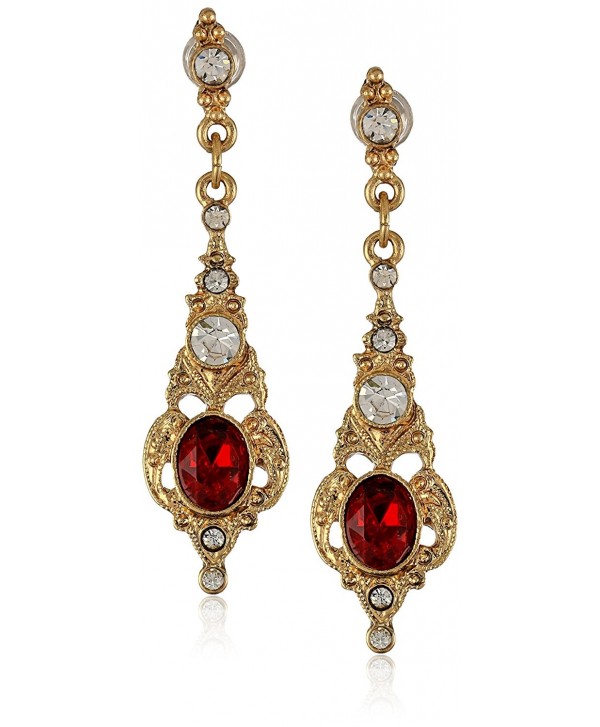 Downton Abbey Gold-Tone Belle Epoch Oval Ruby Stone with Crystal Accents Drop Earrings - CF11FM4JRXR