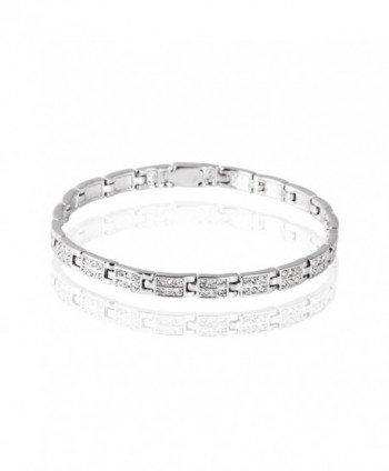 FAIRY COUPLE Silver Plated with Clear Crystal Rectangle Shape link Bracelet Gift 7.1 inches B74 - C911CWJIRMH