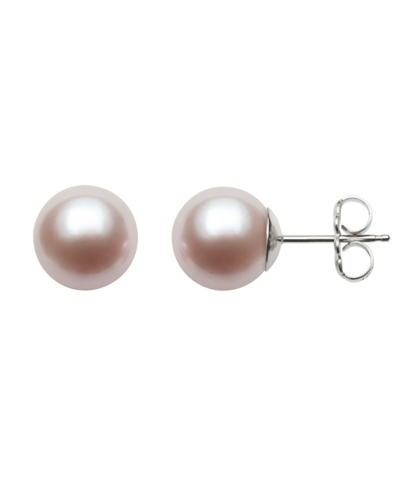 Sterling Silver AAA Quality Round Pink Cultured Freshwater Pearl Stud Earrings - CK11LMJOBLT