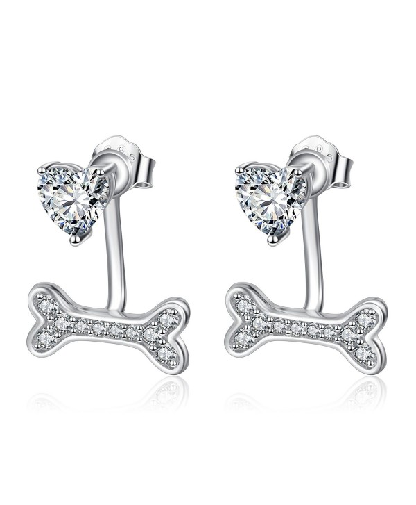 Women Jewelry Studs 925 Sterling Silver with Heart Crystal Animal Bone Earrings - CH184MXG2XH