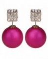 Eyourlife Fashion Womens Lady Earring Double Side Pearl Crystal Ear Studs Earrings Matte Hotpink - CO11SDZO9BR
