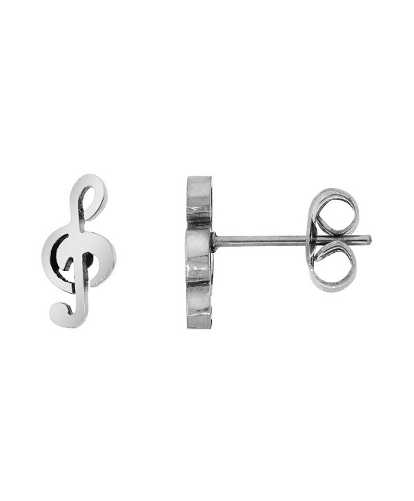 Small Stainless Steel G Clef Stud Earrings Musical Symbol 3/8 inch - CK120RX5YI9