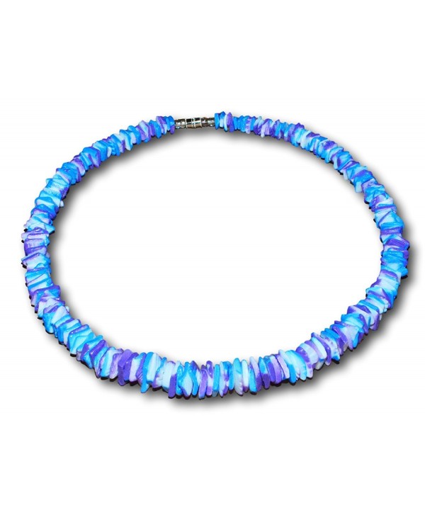 Native Treasure - Puka Chips Shell Necklace Tie-Dyed Blue- Violet and White Choker - CO182MKIGXI