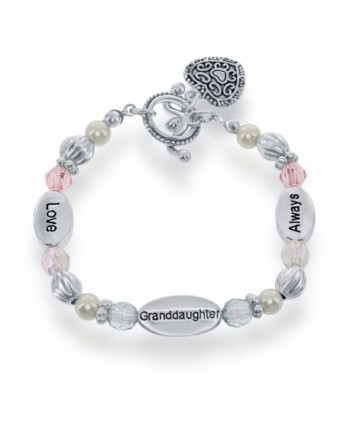 Silvertone 6" 'Love- Granddaughter- Always' Heart Toggle Pink & Blue Beads Stretch Children's Bracelet - C2118ASCX5F