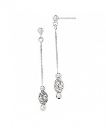 Designs by Nathan 925 Silver Snake Chain Drop Dangle Post Earrings- Textured Open Oval Weave Beads - C2185OC9SMU