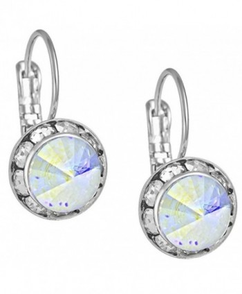 Swarovski Crystal Elements Silver Tone Framed Aurora Borealis Leverback Earrings for Women - CC11PIY79SB