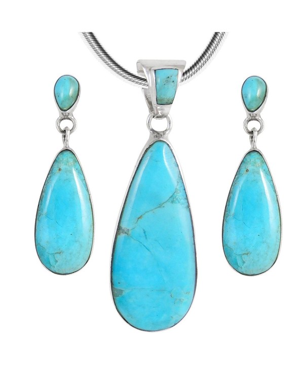 Matching Turquoise Set in 925 Sterling Silver (Pendant- Earrings- Necklace 20") Genuine Turquoise - Turquoise - CW18CHCRXKR