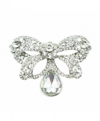 Yilana Quality Women Clear Butterfly Silver Rhinestone Big Crystal Brooch Pin - CT1277OCNDP