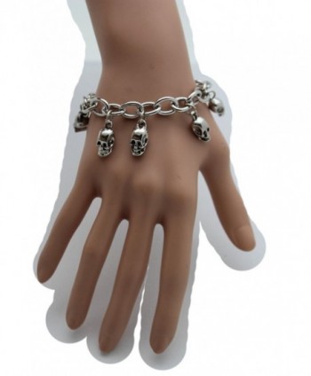 TFJ Women Fashion Jewelry Silver Metal Chain Wrist Bracelet Skeleton Skull Charm Halloween Style - CD12FCG6JZX