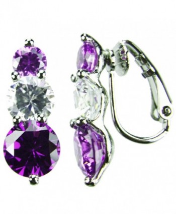 CZ-Snowman Earrings- Amethyst-Colored & Diamond-Colored CZs- Clip - CA116HCH4SD