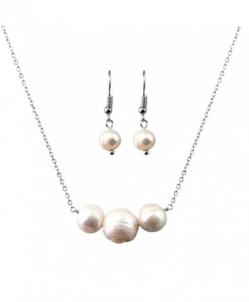 KUIYAI Natural Pearl Necklace Single Strand Beads Bar Necklace and Earring Set Bridesmaids Gift - Silver 1 - C912NU4VLF0