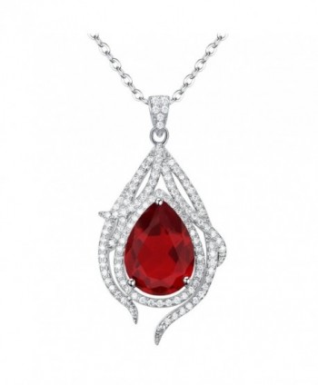 EleQueen 925 Sterling Silver Cubic Zirconia Teardrop Peacock Feather Bridal Pendant Necklace - Ruby Color - CE1859H5GQT