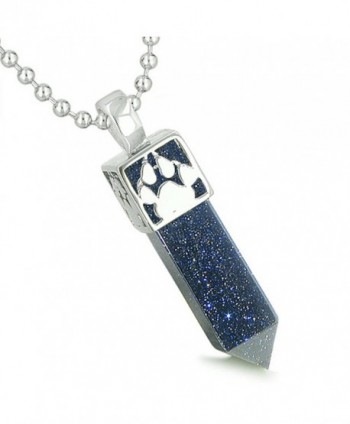 Amulet Reversible Wolf Paw Kanji Blue Goldstone Crystal Crystal Point Pendant 18 Inch Necklace - CE11FHT0Z4R