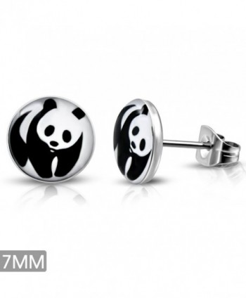 7mm Stainless Steel Panda Small Stud Earrings - CM11BS6I82T