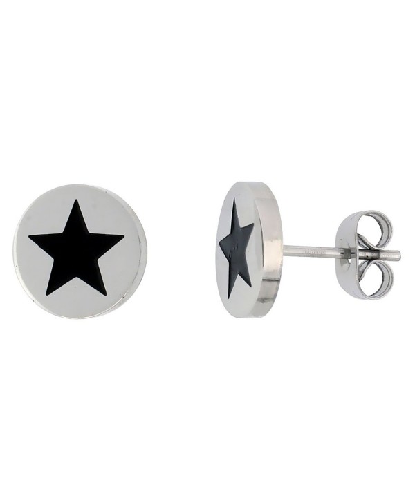 Stainless Steel Star Stud Earrings Black Enameled 3/8 inch - CL115WGO5UF