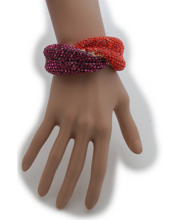 TFJ Women Fashion Jewelry Gold Metal Cuff Bracelet Red Purple Rhinestones Lips - CH128RK7V6H