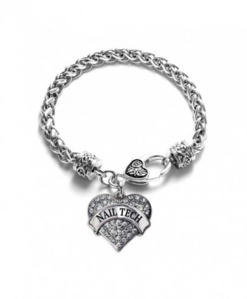 Nail Tech 1 Carat Classic Silver Plated Heart Clear Crystal Charm Bracelet Jewelry - C711VDKQN4P