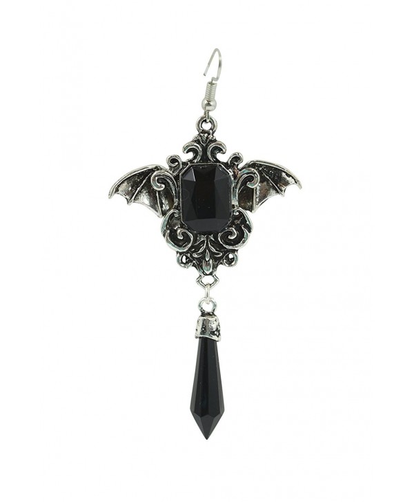 Restyle Dark Beauty Della Morte Gothic Vampire Bat Black Stone Earrings - CR12J8IH4WN