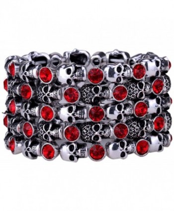 Yacq Jewelry Goth Skull Skeleton Hand Stacket Crystal Stretch Sleeve Cuff Bracelet Gifts for Women Biker - Red - C912N3XPSN3