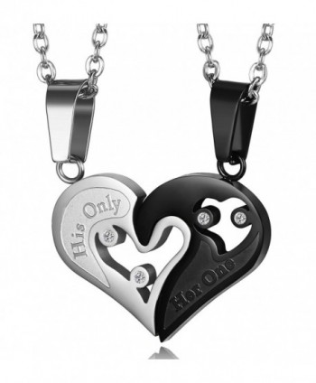 LOYALLOOK 2pcs His Only Her One Stainless Steel His and Hers Couple Necklace Love Heart CZ Puzzle Matching - C61859EZX0G