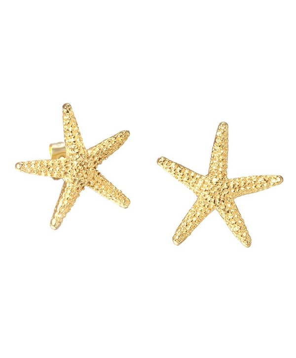 UM Jewelry Charm Womens Titanium Stainless Steel Starfish Stud Earrings Gold - CJ121UDDTIH