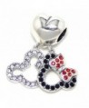 925 Solid Sterling Silver Heart with Dangling Crystal Minnie and Mickey Ears Charm Bead - CV12GU6YJS3