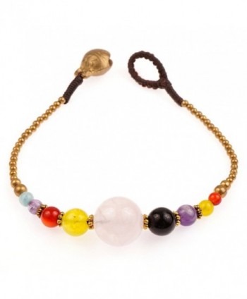 Brass and Genuine Semi-Precious Gemstone Spheres Beaded Bracelet - Multi Colored Gemstone - CQ11UDUH12T