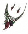 Leaf Statement Necklace and Earring Set /16" + 2" Extension - Dark Multi Color - CJ11GQPWE0T