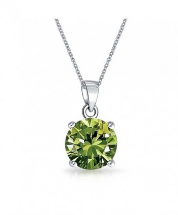 Bling Jewelry Simulated Peridot CZ Solitare Pendant Rhodium Plating Necklace 18 Inches - CB121OXCXB7