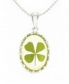 Real Four-leaf Lucky Clover Shamrock Crystal Amber- Elegant Perfect Oval Charm Necklace 18" - CF12CJ02HIX