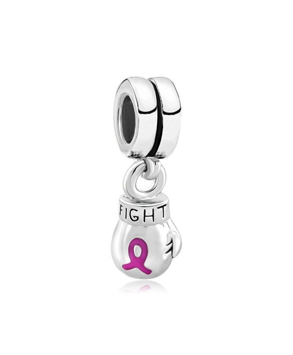 Fight Breast Cancer Awareness Pink Ribbon Boxing Glove Beads Fit Pandora Bracelet Charm - C512MZXNMSL