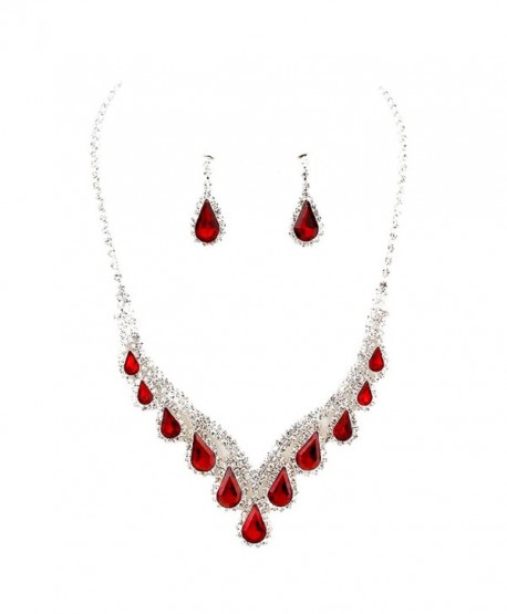 Affordable Bridal Pageant Jewelry Red Clear Rhinestone Teardrop Silver ...