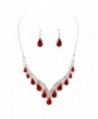 Affordable Bridal Pageant Jewelry Red Clear Rhinestone Teardrop Silver Necklace Jewelry Earrings Set - CV127O1PSUB