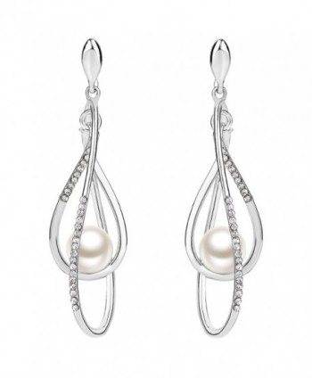 EVER FAITH Women's Austrian Crystal Simulated Pearl Twist Chandelier Teardrop Dangle Earrings Clear - Silver-Tone - C8184SCI9KR