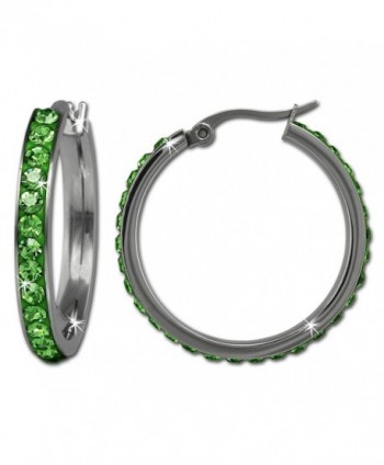 Amello Stainless steel hoop earring- with lots off light green Swarovski elements- original Amello ESOS04L - C011I580EKR