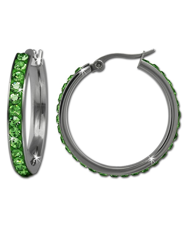 Amello Stainless steel hoop earring- with lots off light green Swarovski elements- original Amello ESOS04L - C011I580EKR