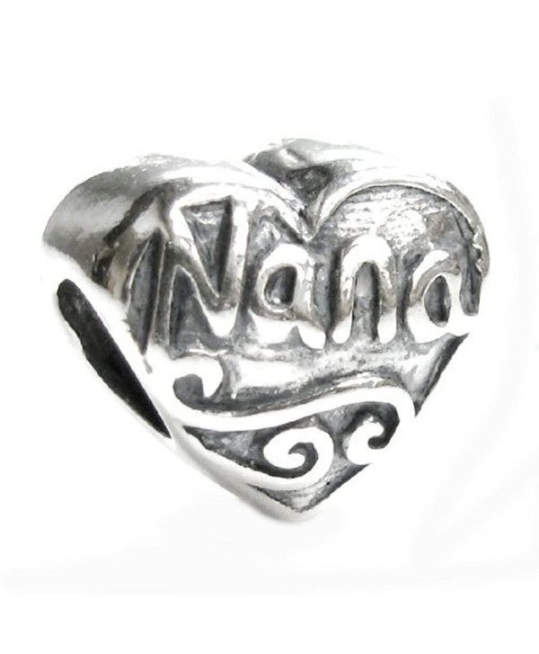Sterling Silver Love Nana Great Grandma Heart Bead For European Charm Bracelets - CB117GE7V89