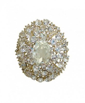 TTjewelry Gorgeous Oval Art Nouveau Luxury Brooch Austrian Crystal - White Gold-tone - C5127PCKJM1