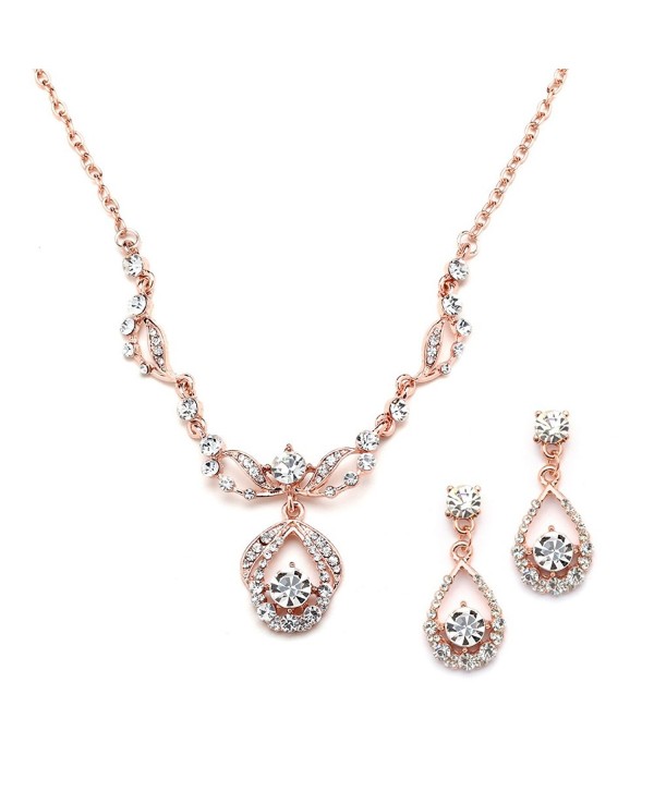 Mariell Rose Gold Vintage Crystal Necklace and Earrings Set - Retro Glamour for Bridal and Bridesmaids - C812JV7FLZX