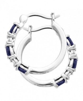 Platinum Plated Natural Sapphire Earrings Diamonds in Women's Hoop Earrings