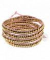 36" Cross Cut Golden Beads on Pink Leather Wrap Bracelet with White Button - CA117SL45C5