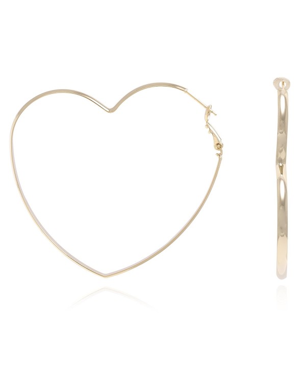 Heart Shaped Gold or Silver Rhodium Plated Hoop Statement Earrings for Womens - GOLD - C1188E9MUG8