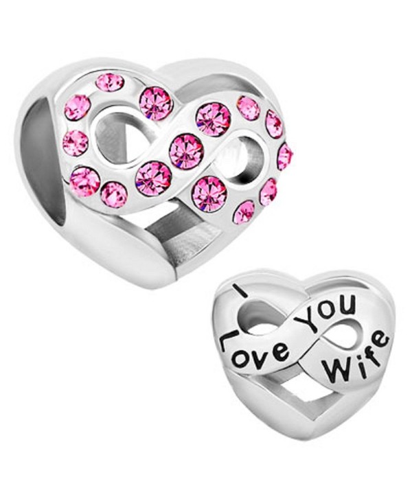 JewelryHouse Infinity Love Simulated Pink Crystal I Love You Mom Bead Charms - C21809SGCGG