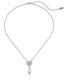 1928 Jewelry Simulated Pearl and Crystal Adjustable Pendant Necklace- 16"+3'' Extender - White/Silver - C711UKUPDY5